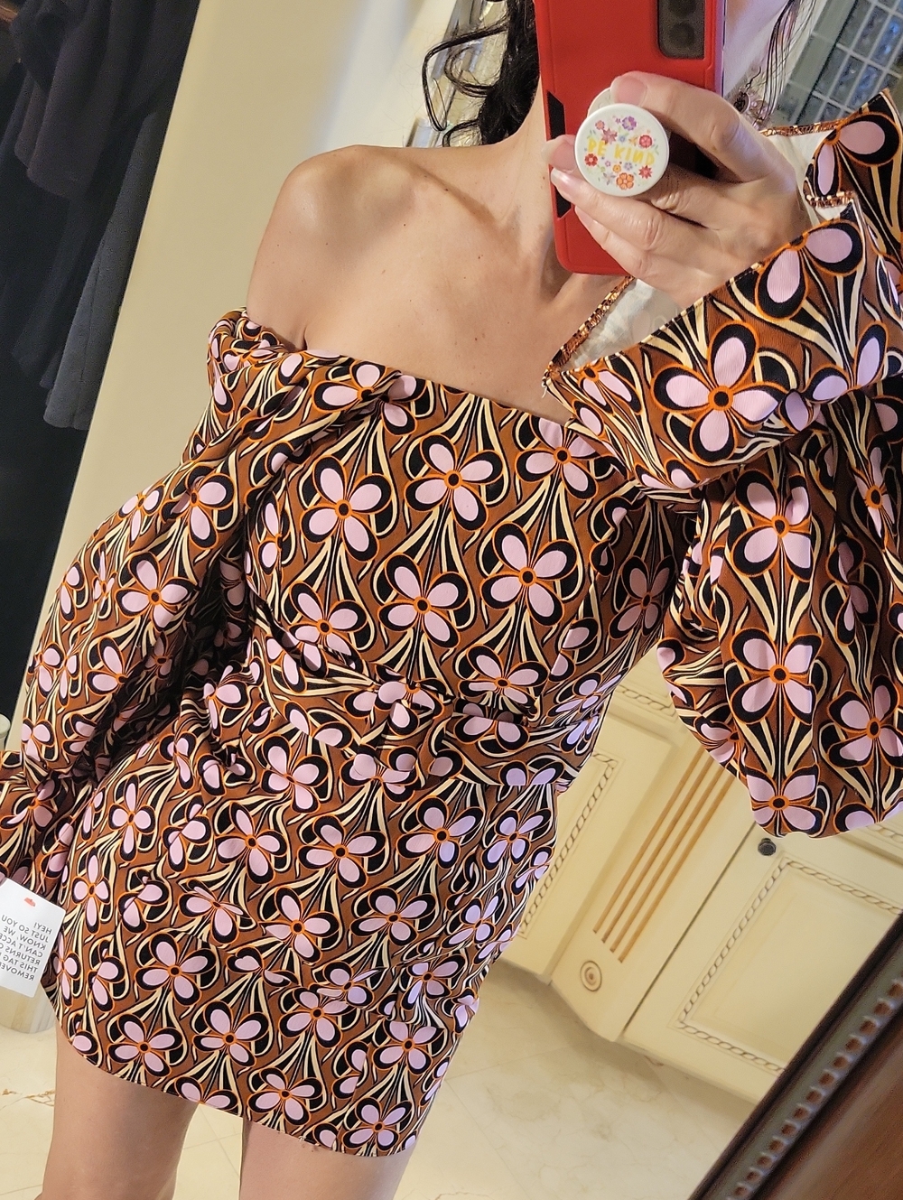 ASOS Off-Shoulder Brown Floral Mini Dress, Sz 0